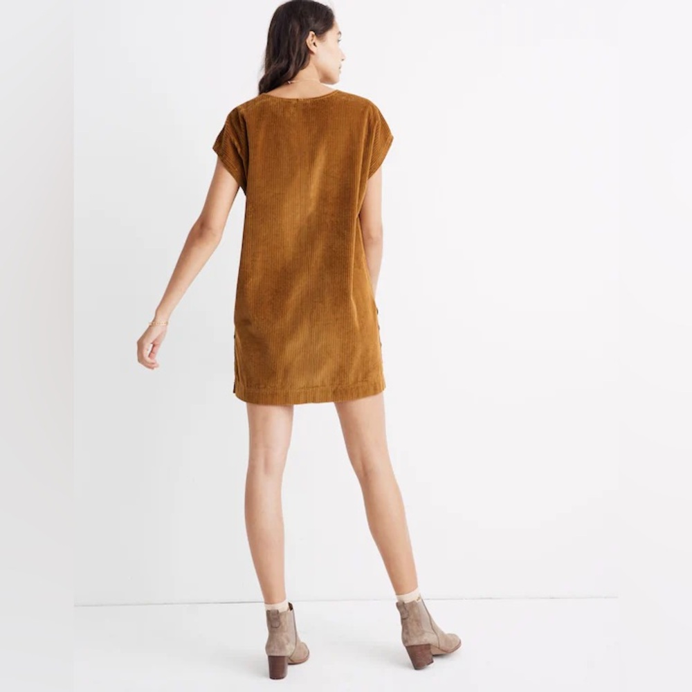 Madewell Corduroy Side-Button Shift Dress Mini Sleeveless Antique Gold Size S - Picture 2 of 11